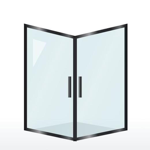 Mampara angular abatible 1 puerta + 1 fijo 8 mm · Negro mate